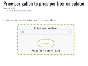 Price Per Gallon To Price Per Liter Calculator